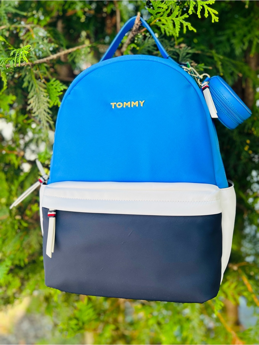 Tommy Hilfiger Blue White Navy Colorblock Backpack Space For LAPTOP